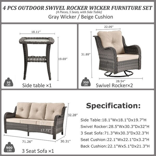 Upgraded Rattan Patio Furniture Conversation Seating 360° High Back Swivel Chairs+Storage Ottomans，Cushions Included🎁