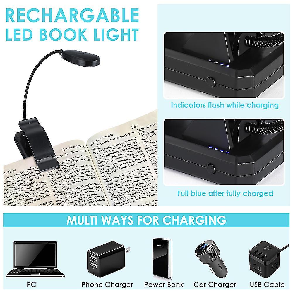 FBA Monopolys Threecolor temperature book clip lamp builtin battery 1000 mAh black type USB charging single head