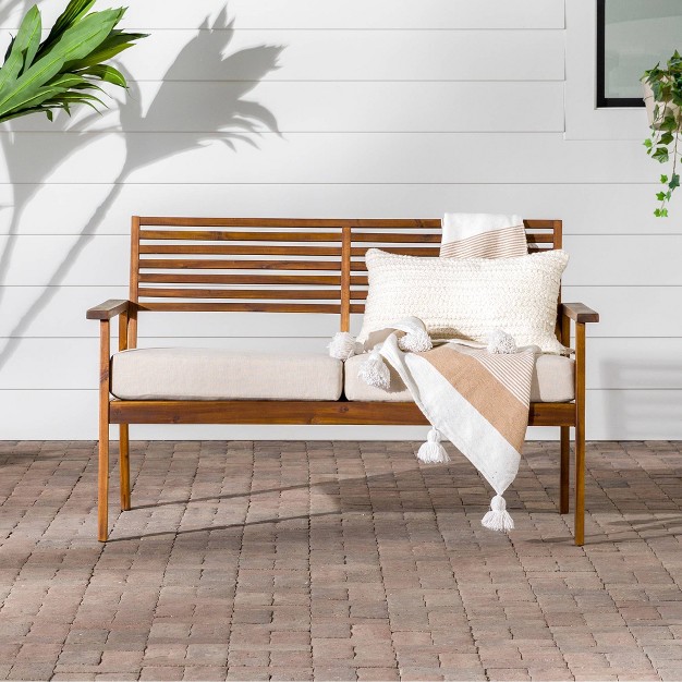 Saracina Home Mid century Modern Slatted Acacia Outdoor Bench