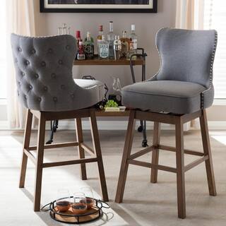 Baxton Studio Gradisca 31 in. Gray Fabric Upholstered Swivel Bar Stool (Set of 2) 2PC-7073-HD