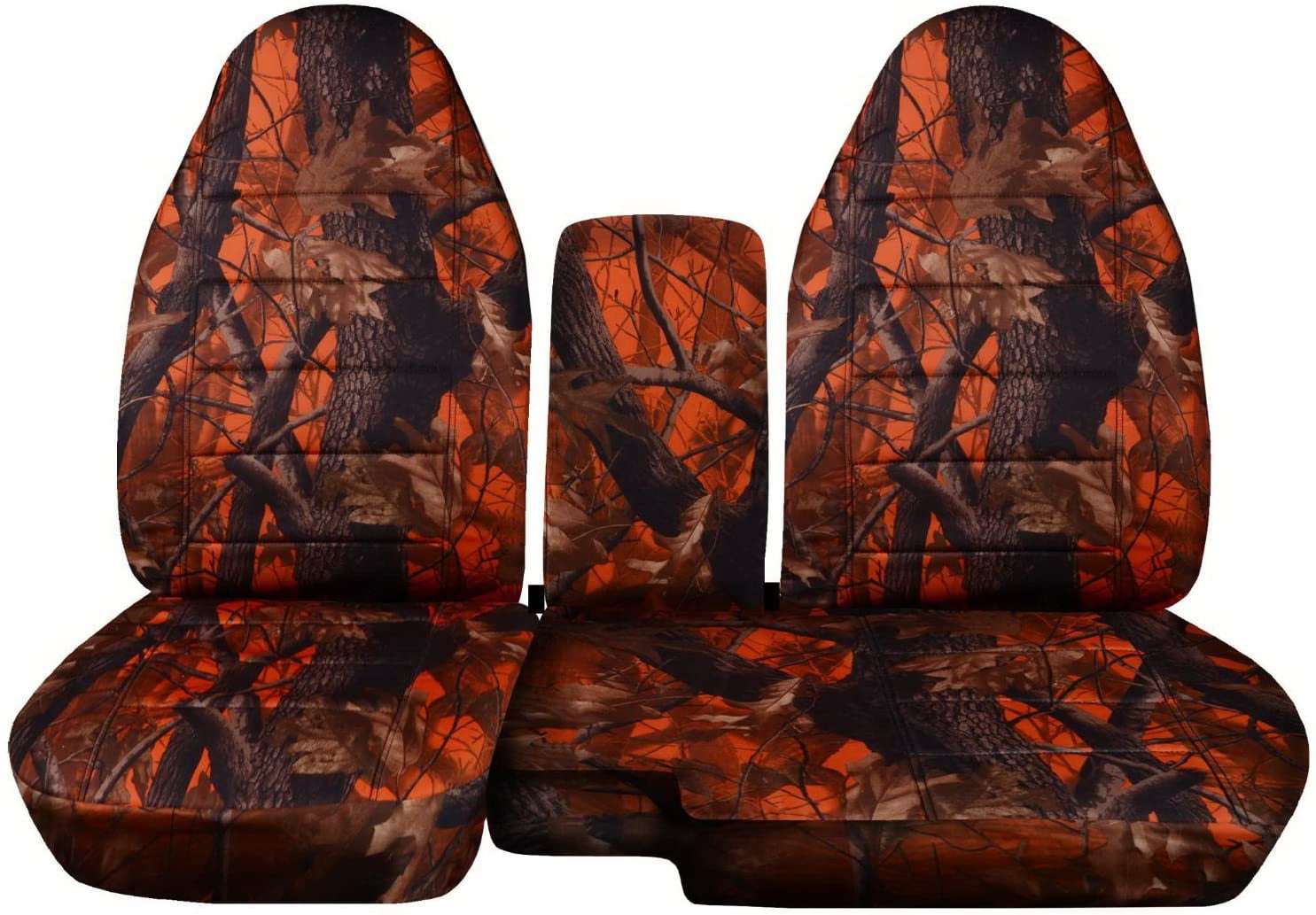 T383-Designcovers Compatible with 2004-2012 Ford Ranger/Mazda B-Series Camo Truck Seat Covers (60/40 Split Bench) w Center Console/Armrest: Opening Console ， Orange Tree Camouflage