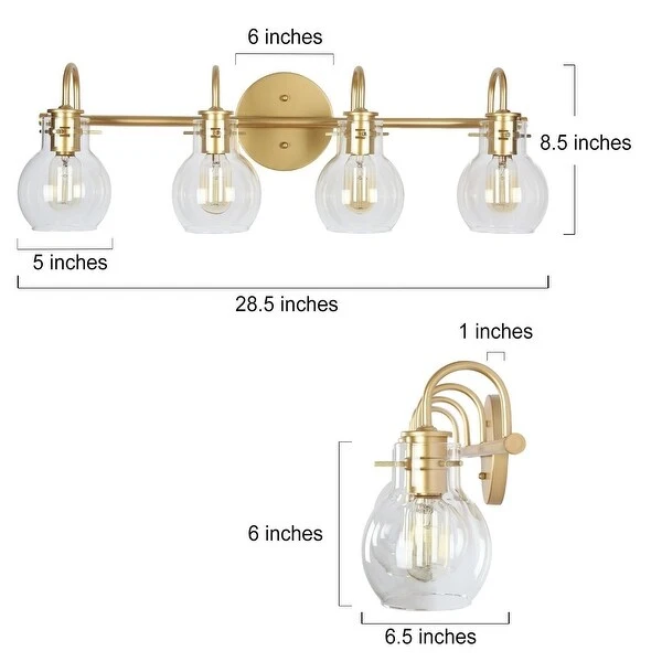 Bela Mid-century Modern Glam Gold 4-Light Bathroom Vanity Lights Globe Glass Wall Sconces Dimmable