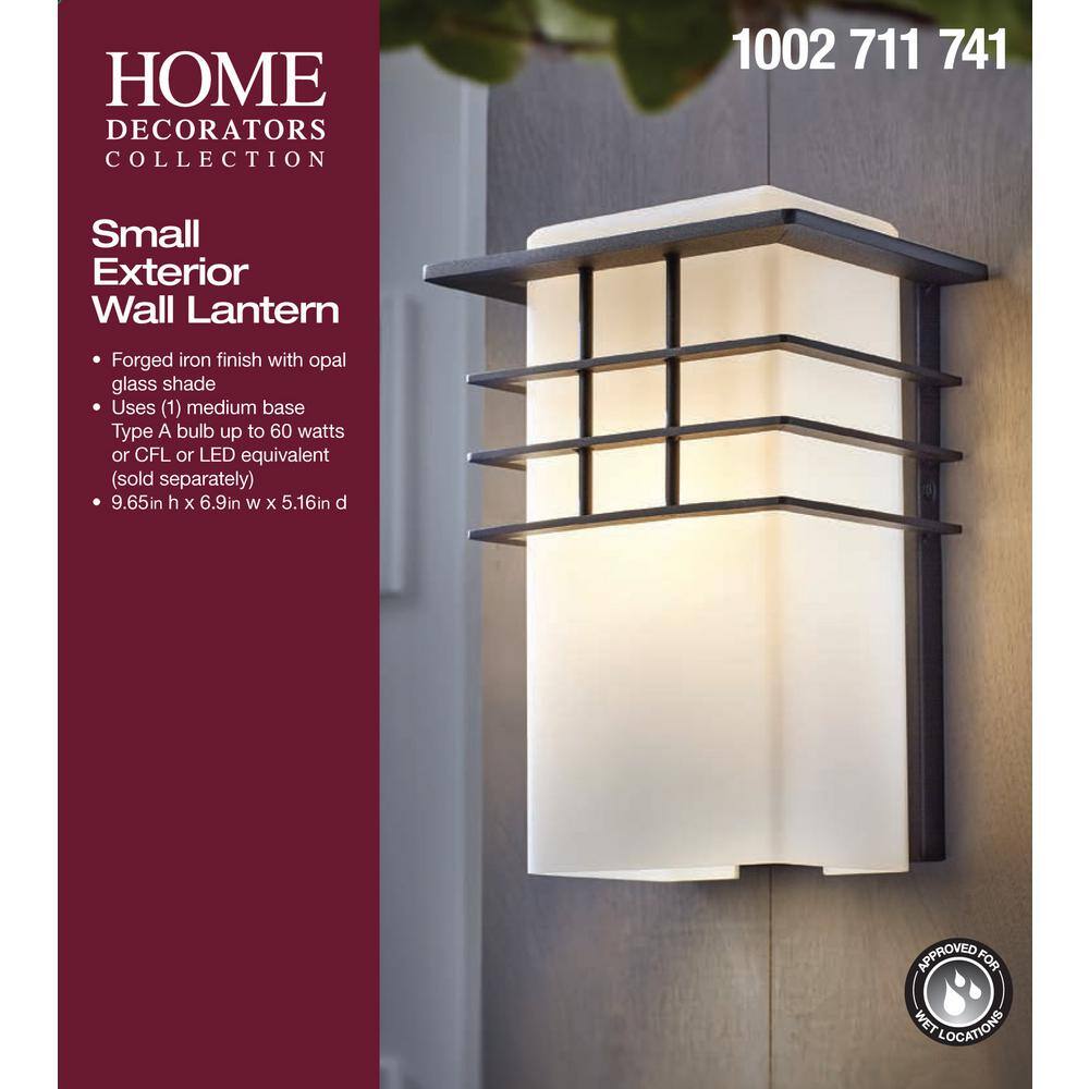 Home Decorators Collection 1-Light Forged Iron Outdoor Wall Lantern Sconce with Opal Glass HD-1202-I