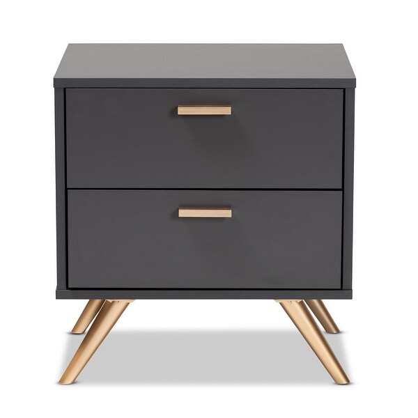 Kelson Modern Dark Grey and Gold Finished Wood 2-Drawer Nightstand - - 33914443