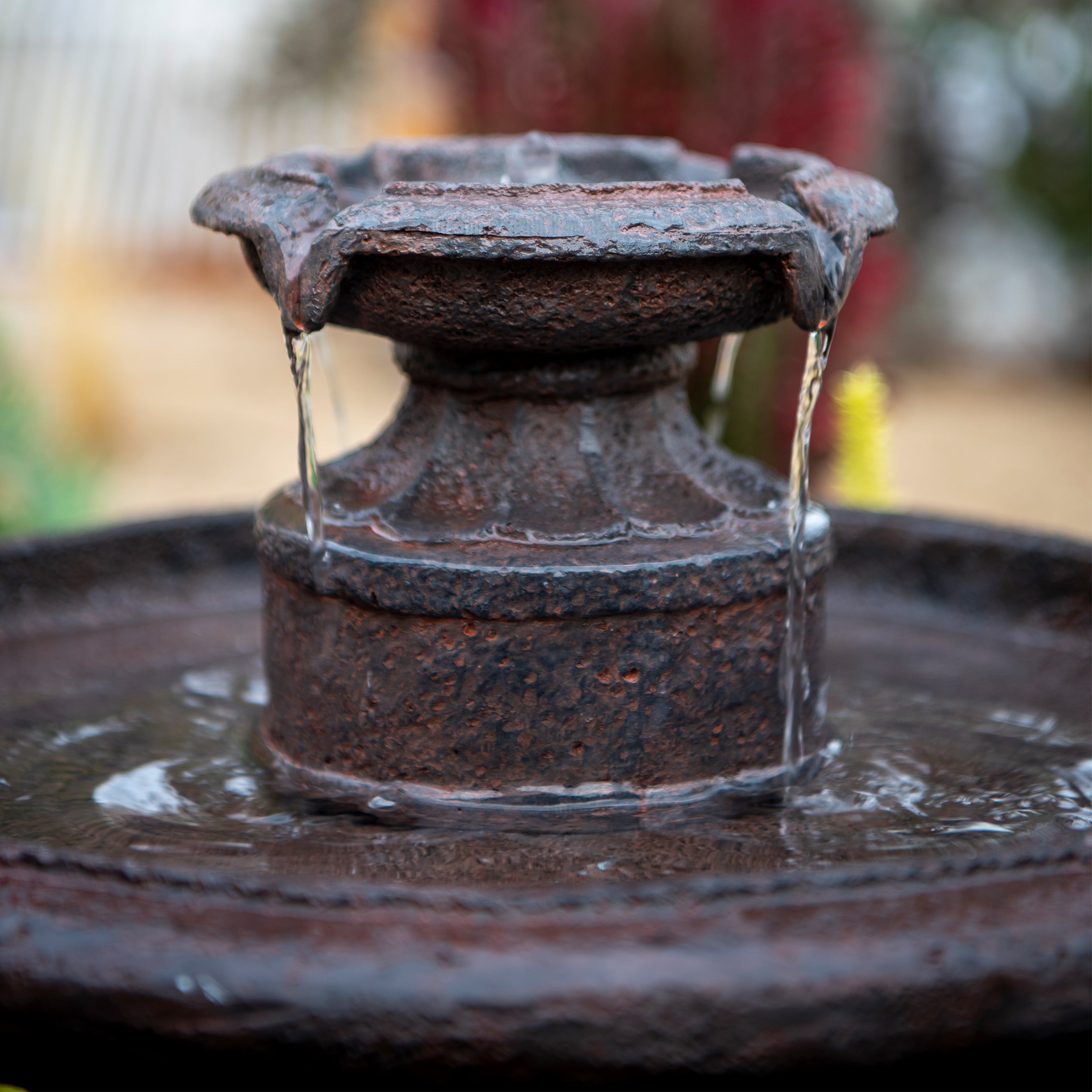 XBrand 28" Bird bath Water Fountain, 1-Tier, Outdoor, Brown Resin, Auto Shut Off Pump for Home Garden Yard Décor