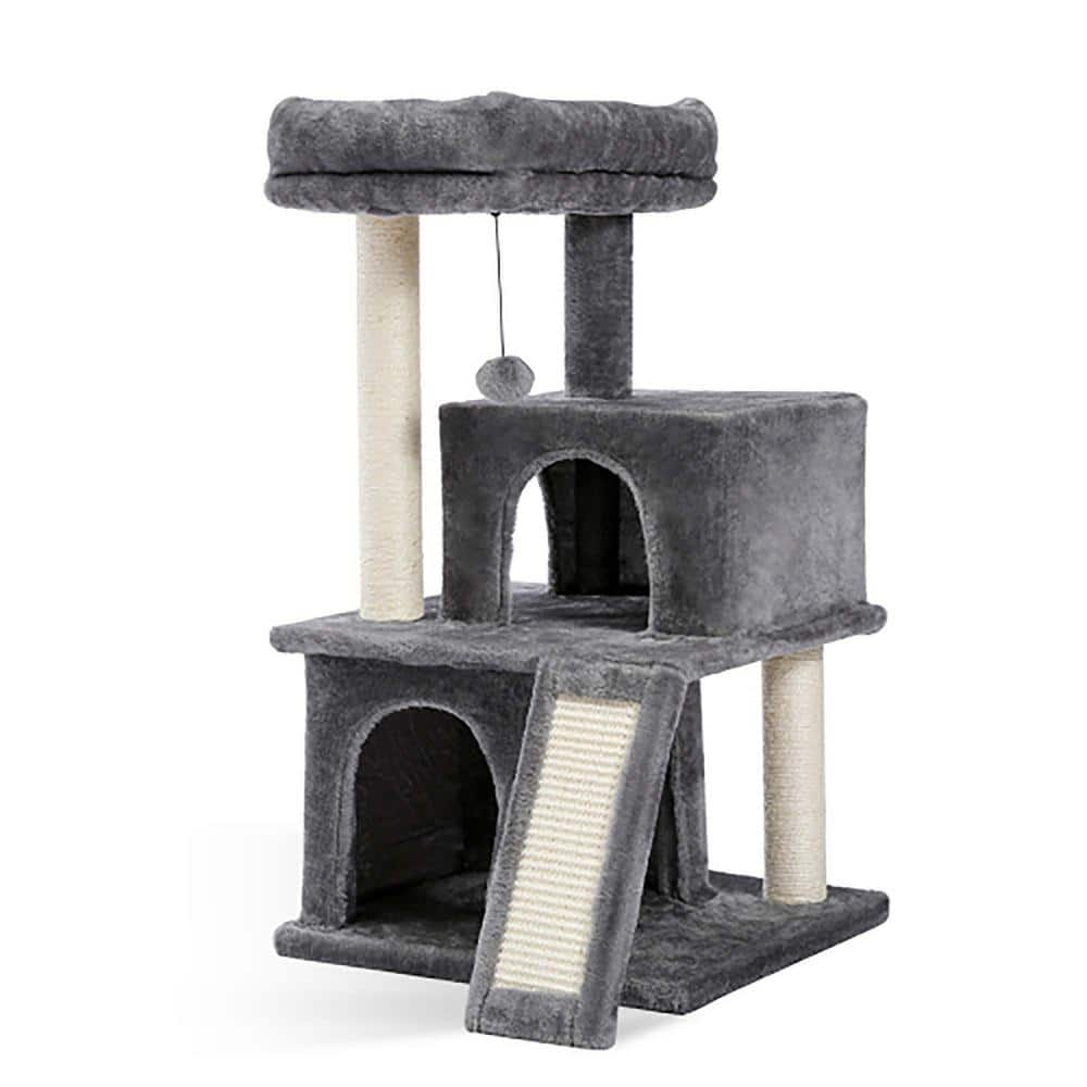 Foobrues Gray Soft Scratching Posts and Trees with Double Condos JJX-23171502