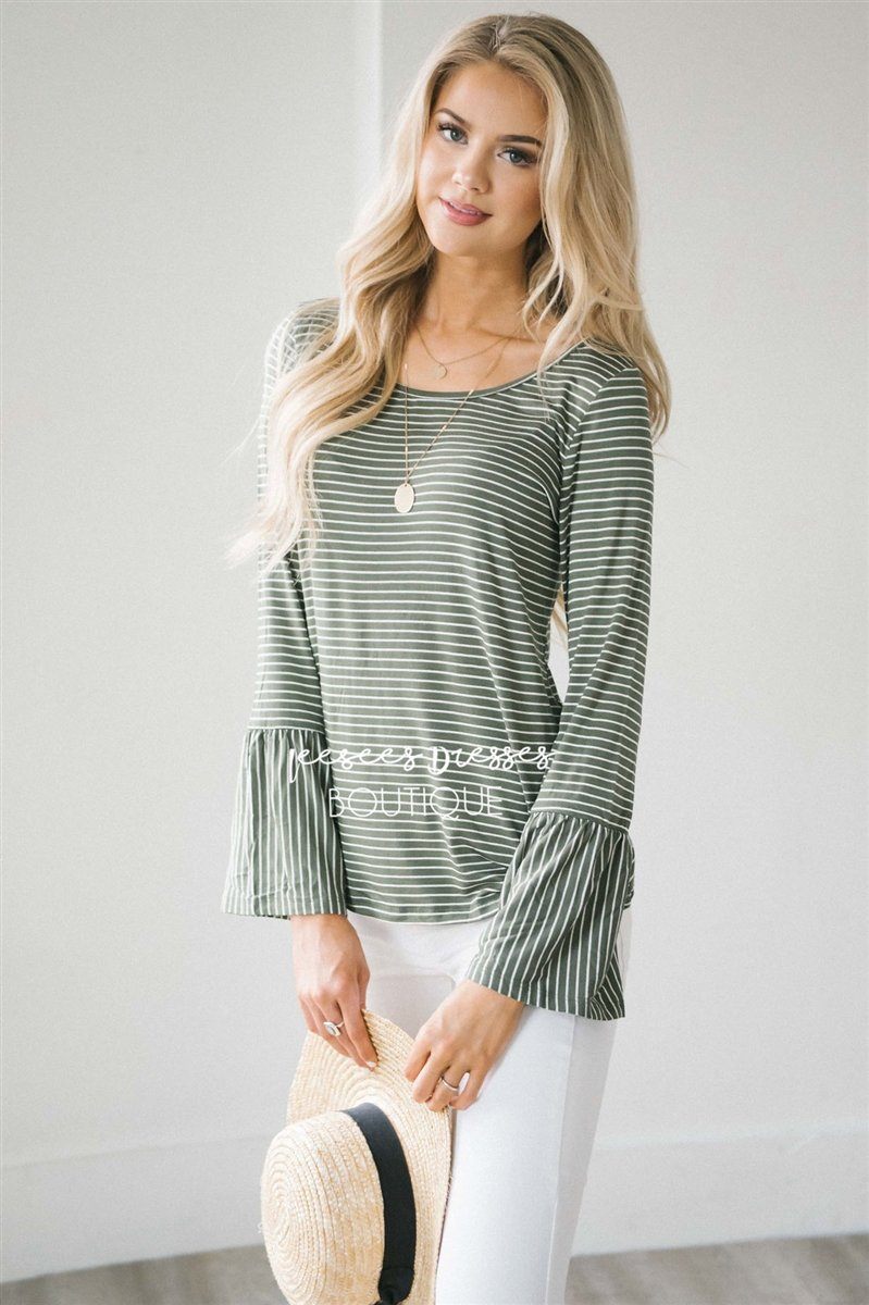 Striped Long Bell Sleeve Top