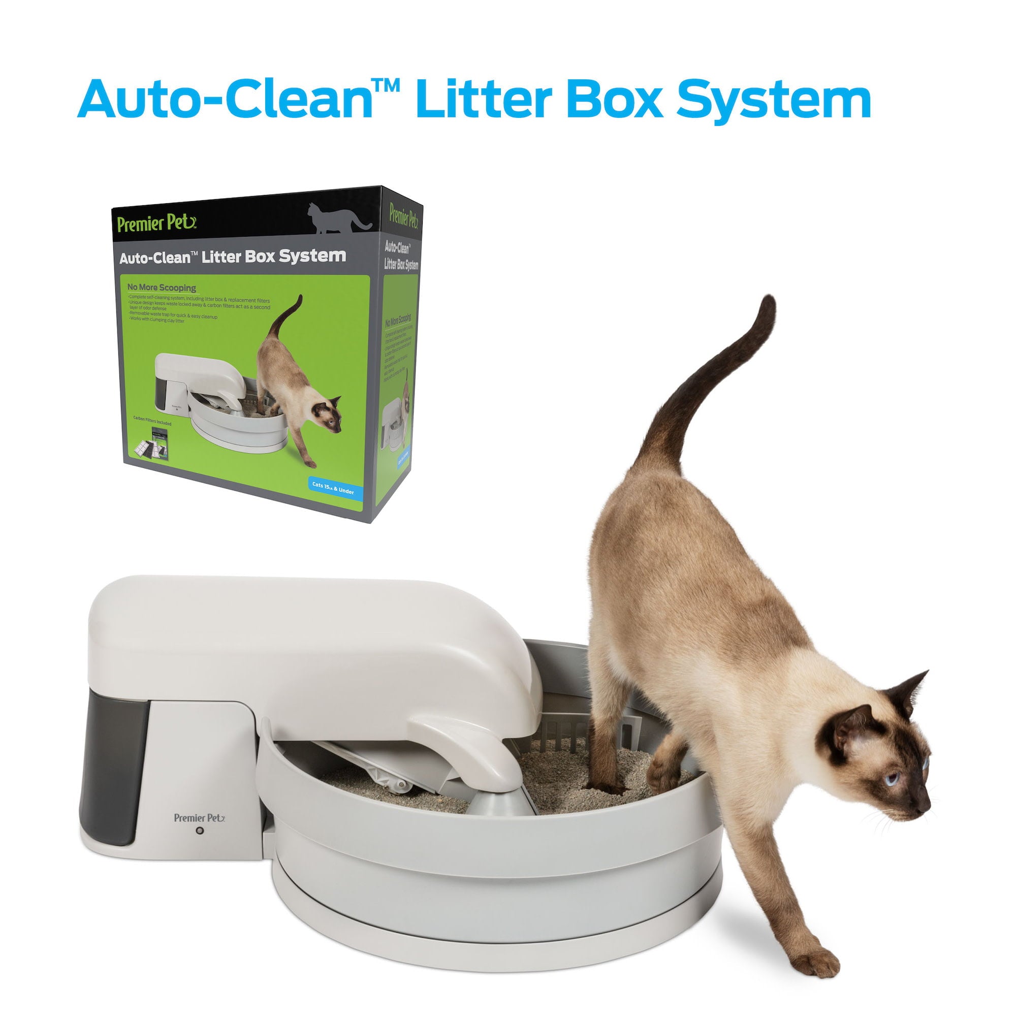 Premier Pet Auto-Clean Litter Box System: Self-Cleaning Litter System， No More Scooping， Auto-Cleans Every 30 Minutes， Superior Odor Control， Works with Any Clumping Clay Litter