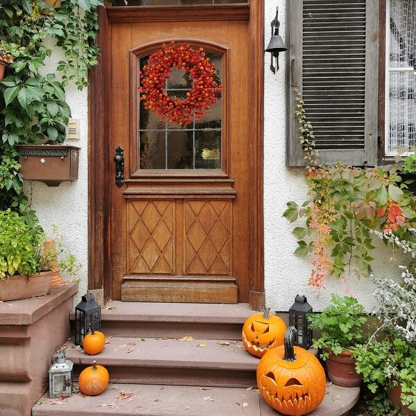 Berry Wreath Orange Decorative Fall Wreath for Front Door