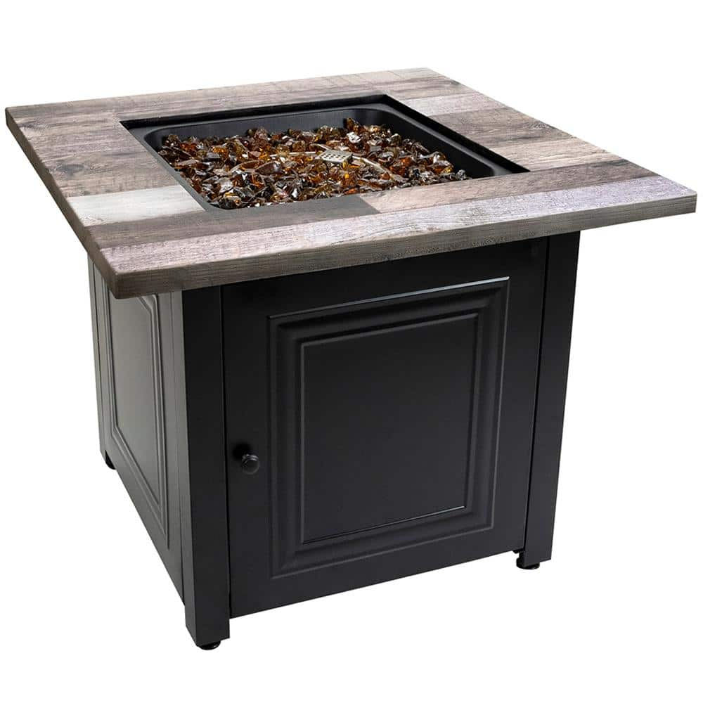 FIRE ISLAND 30 in W x 246 in H Square Steel UV Printed Propane Rustic Wood Oil Rubbed Bronze Look Fire Pit Base 50K BTU Burner