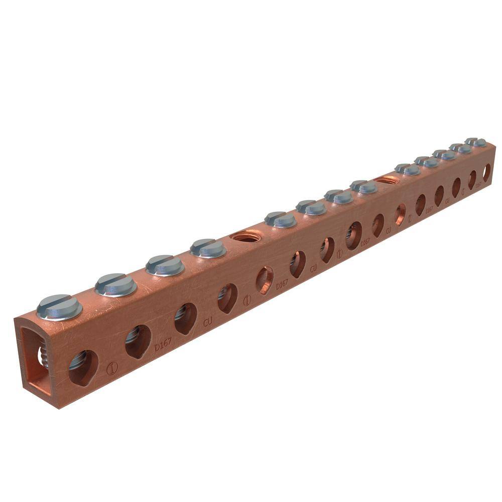 ILSCO Copper Neutral Bar Connector Conductor Range 4-14 Main 6-14 Tap 13 Ports D167-12-EC