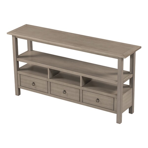 Rustic Solid Console Table Double-Storey Tabletop with Three Drawers