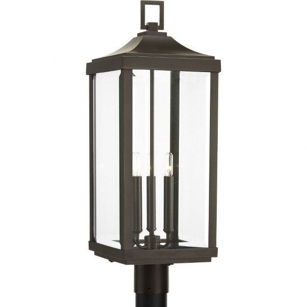 Progress Lighting Gibbes Street 3 light Outdoor Post Lantern Antique Bronze Clear Beveled Glass