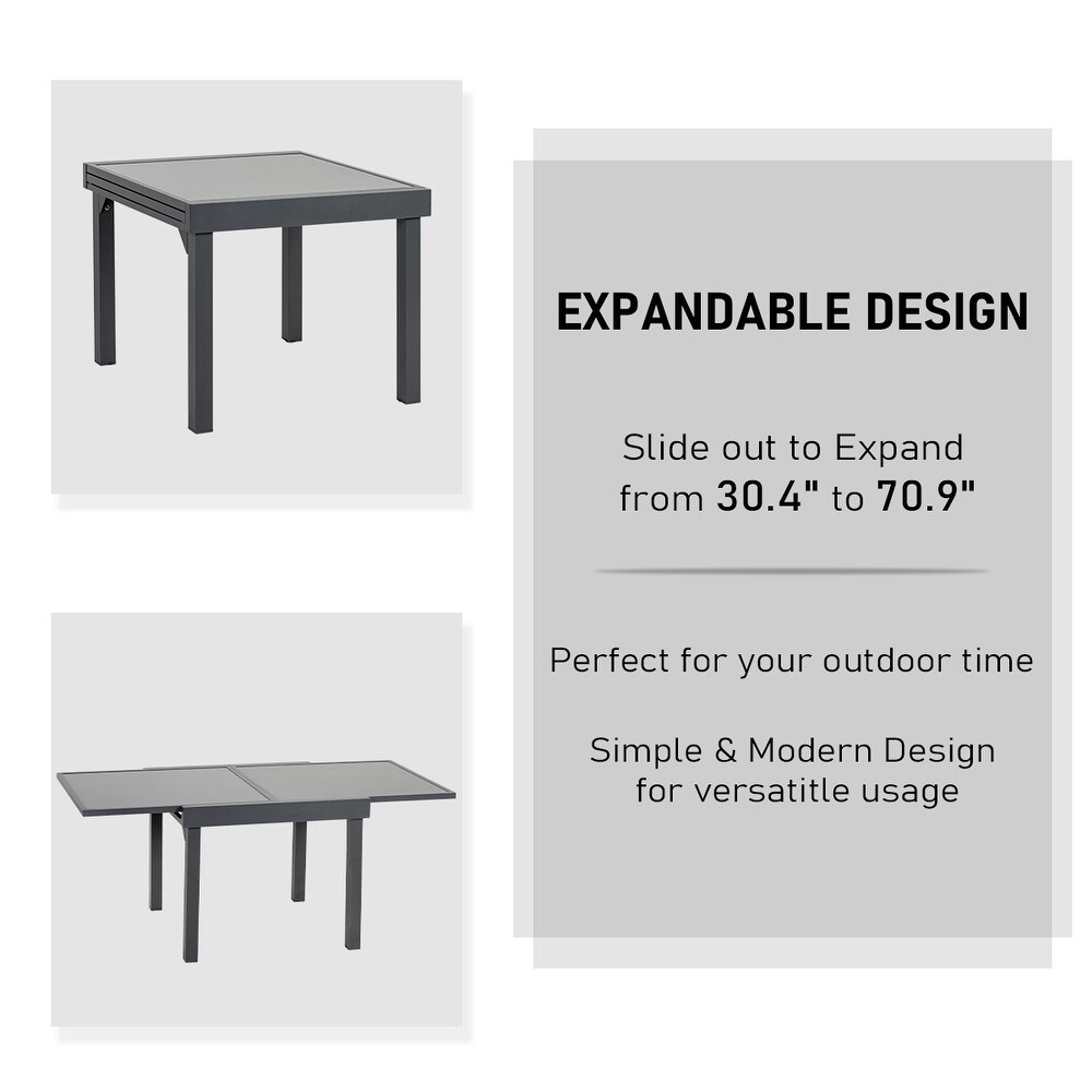 VredHom Outdoor Tempered Glass Top Aluminum Extendable Dining Table   35.4 in W x 35.4 70.9 in L x 29.5 in H