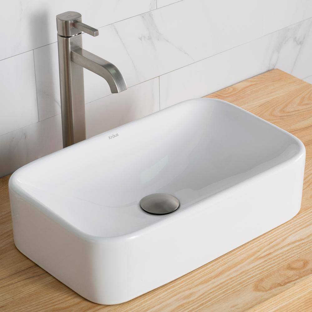 KRAUS White Porcelain Ceramic Rectangular Bathroom Vessel Sink C-KCV-122-1007SN