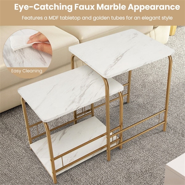 Set of 2 Faux Marble Nesting Table for Small Space