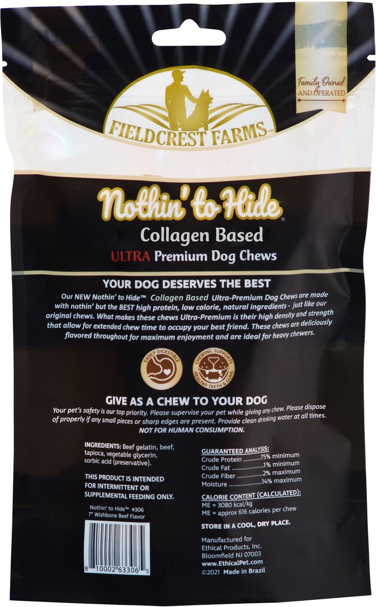 Fieldcrest Farms Nothin To Hide Ultra 7-in Wishbone Beef Dog Treats， 1 count