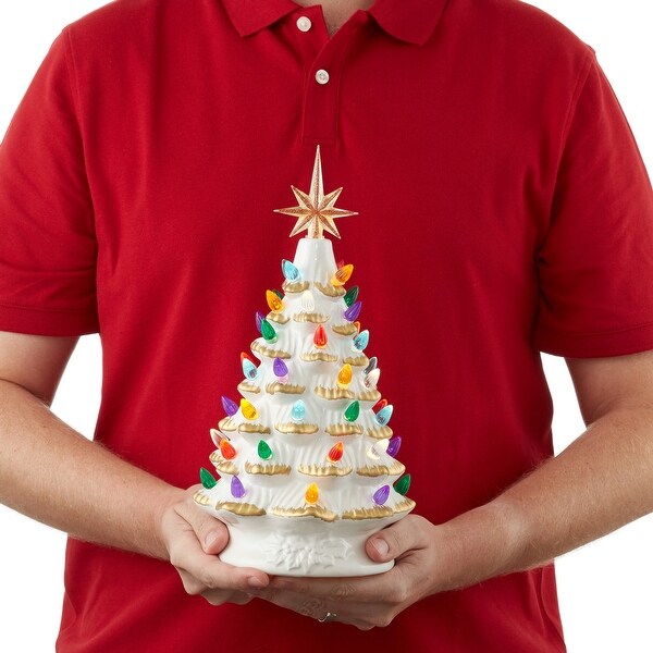 12 Hand Painted Ceramic Christmas Tree，PreLit Tree with Star