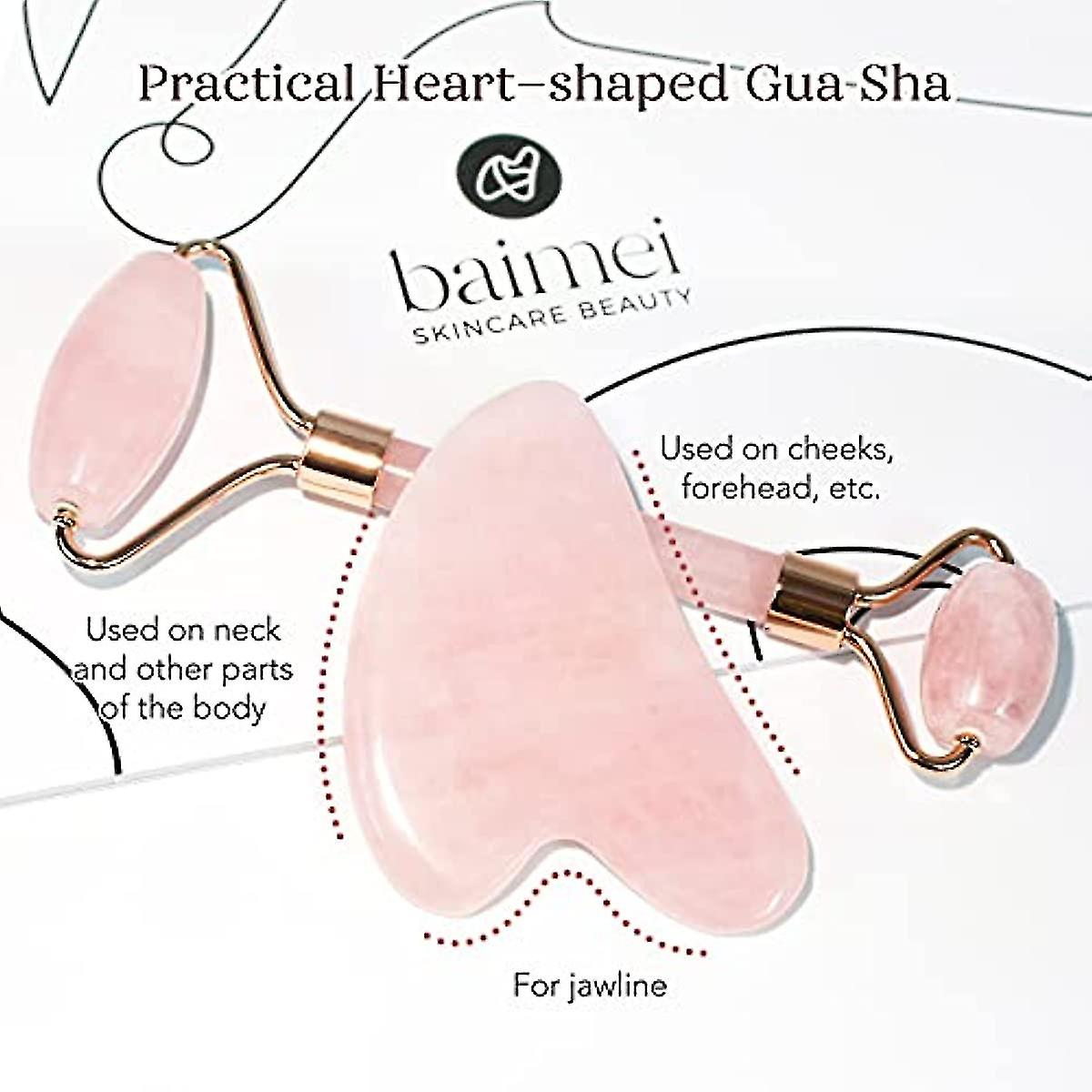 Jade Roller and Gua Sha  Face Roller  Facial Beauty Roller Skin Care Tools  Baimei Rose Quartz Massager For Face  Eyes  Neck  Body Muscle Relaxing And R