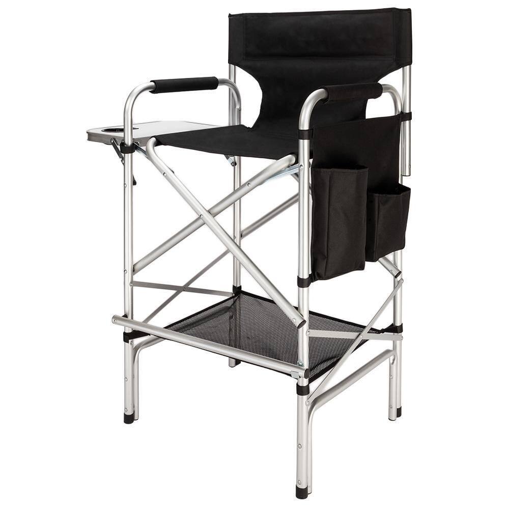 VINGLI 31 in. Tall Aluminum Frame 300 lbs. Folding Directors Chair w Side Table Storage Bag Portable Makeup Artist Bar Height HDG58000095