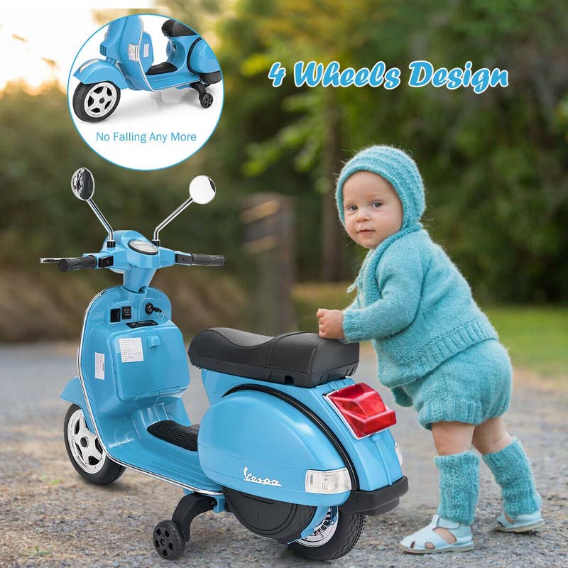 6V Kids Ride on Vespa Scooter Battery Powered Electric Riding Toy Motorcycle with Training Wheels