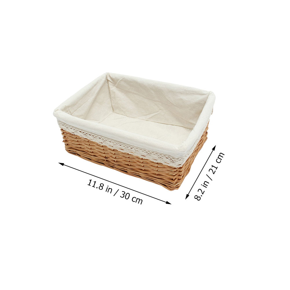 OUNONA Multipurpose Rectangular Wicker Storage Basket with Removable Washable Liner Willow Woven Containers - Size S