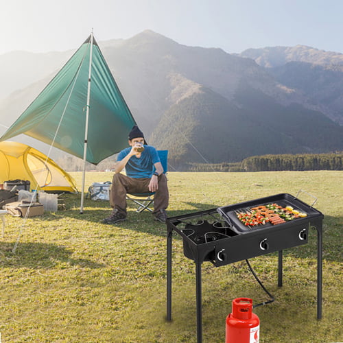 UBesGoo Portable 3 Burner Propane 225,000BTU Outdoor Stove with Adjustable Legs, Black