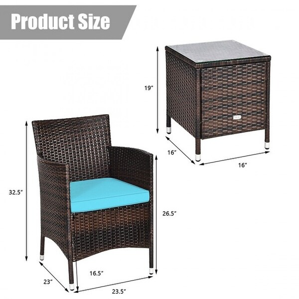 3 pcs Outdoor Rattan Wicker Furniture Set - Blue - 23.5