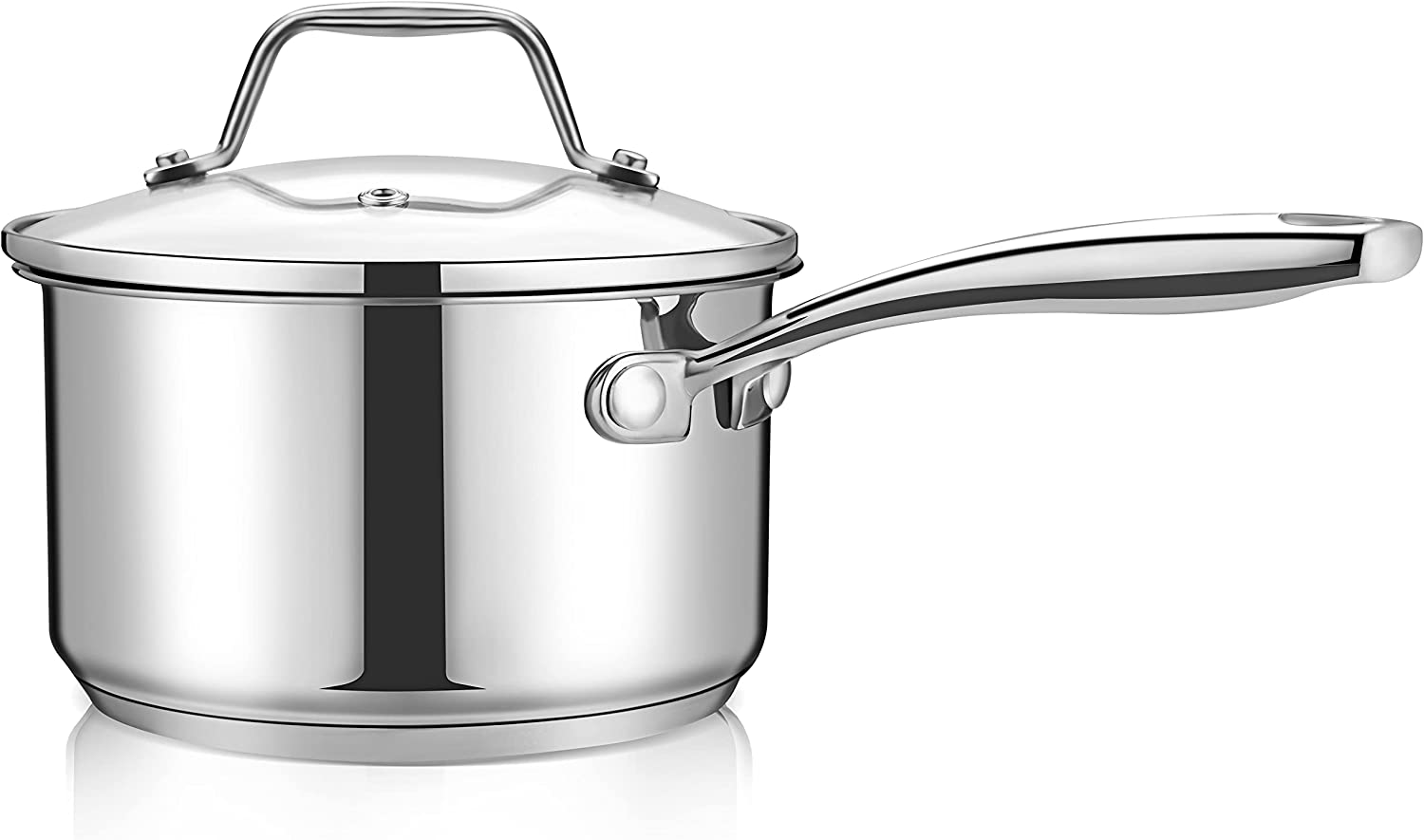 NutriChef 2-Quart Stainless Steel Saucepan - 18/8 Food Grade Heavy Duty Cookware， Sauce Pot， Stew Pot， Simmering Pot Kitchenware w/ See Through Lid， Dishwasher Safe， For Induction Gas Ceramic Cooktops