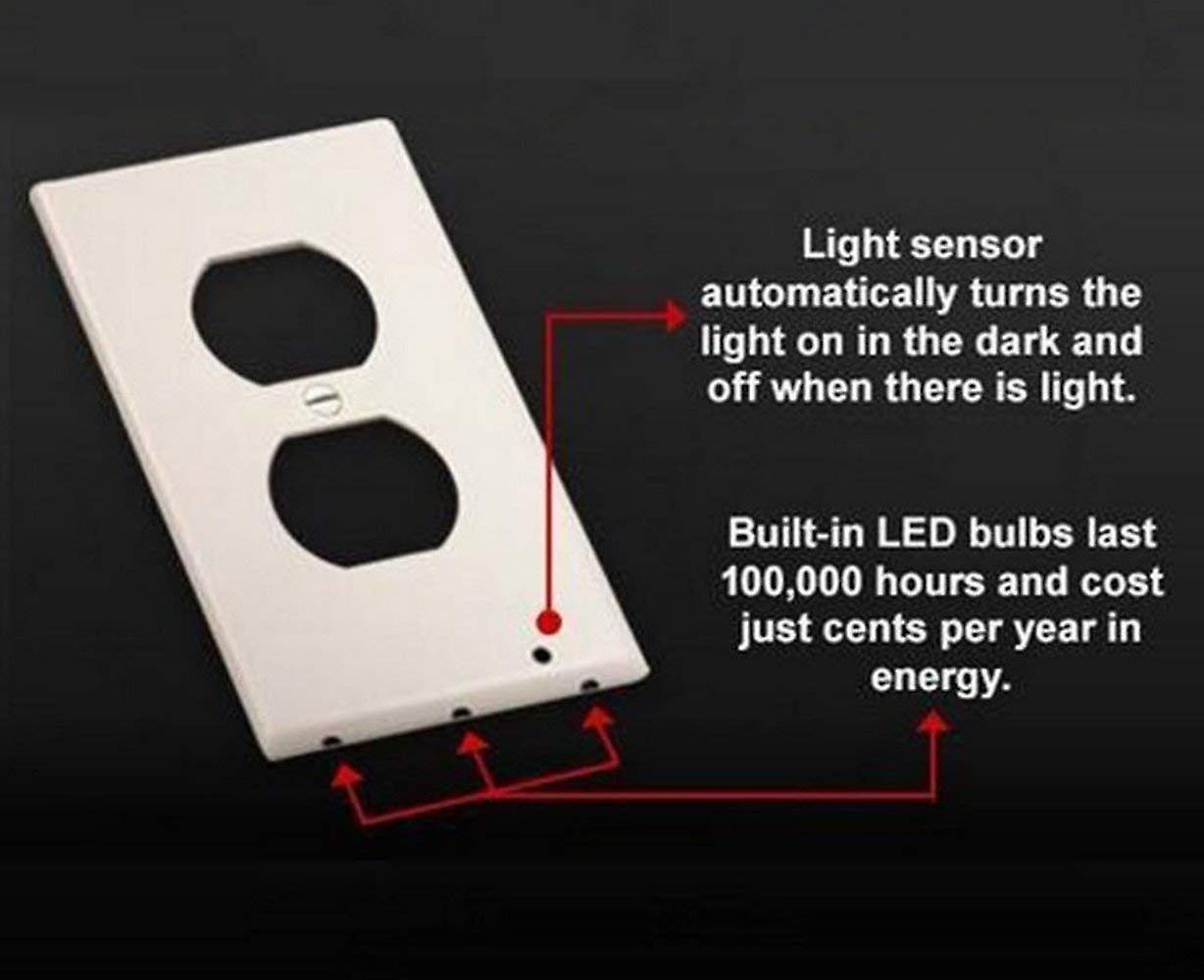 6packs Outlet Wall Plate With Led Guide Night Lights， Outlet Cover With No Battery And Wires Easy Installation In Seconds For Home Kitchen Bedroom Hal