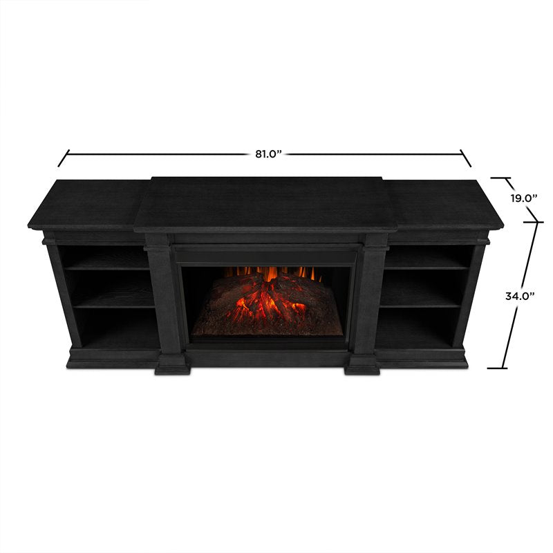 Real Flame Eliot Grand 81.13" Solid Wood and Glass Electric Fireplace in Black