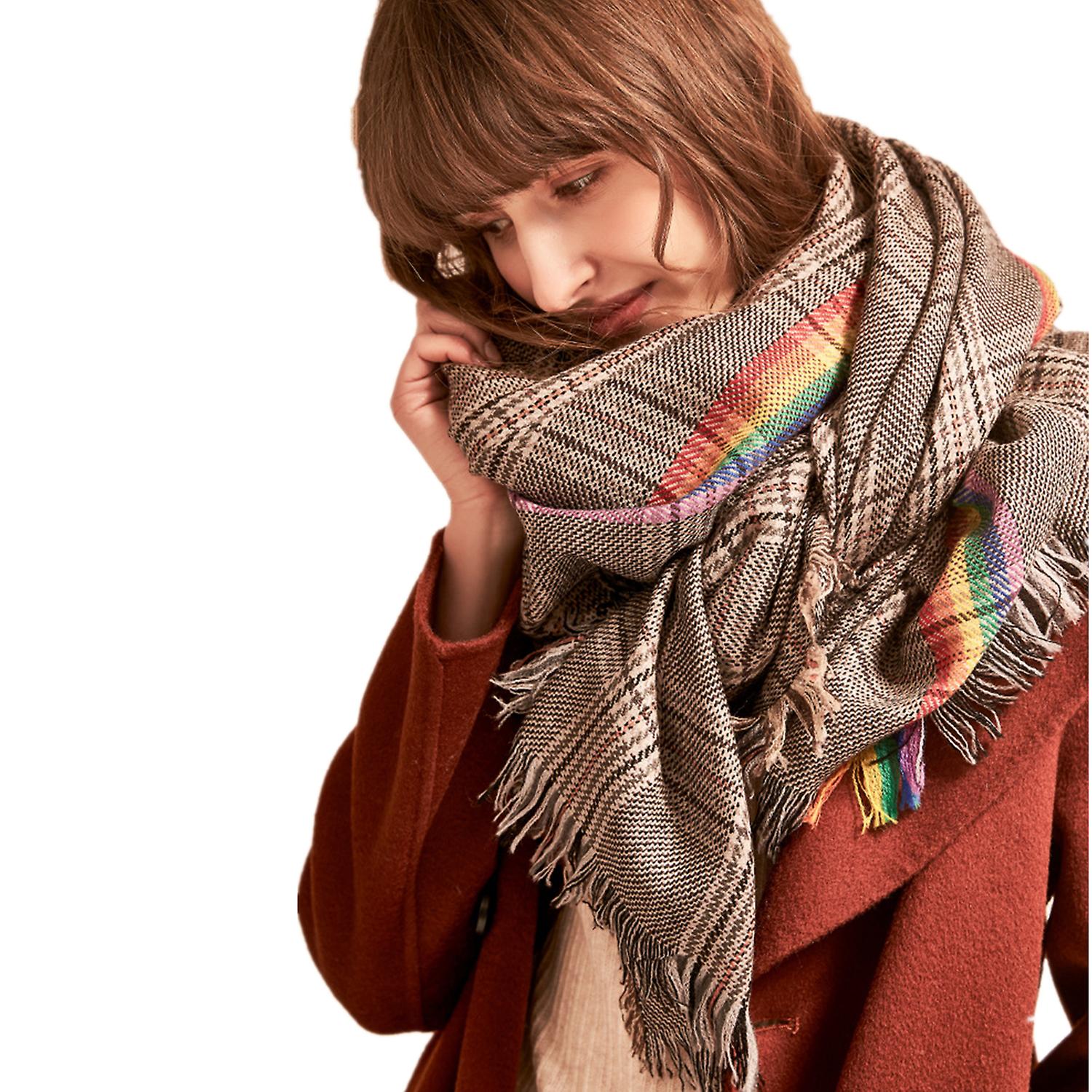 100% Pure Wool Rainbow Color Swallow Grid Scarf For Women Autumn/winter 200x90cm