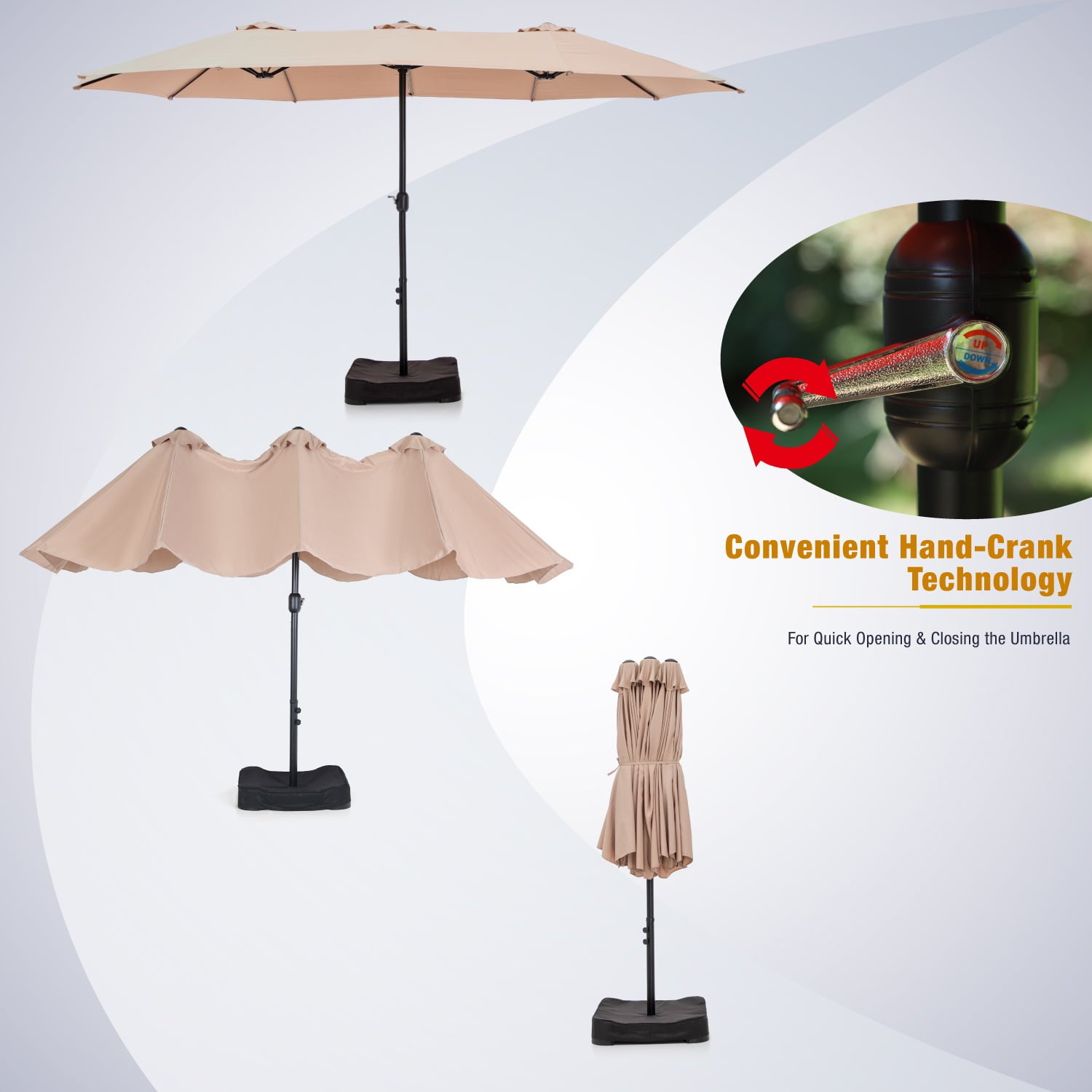 MF Studio 15ft Double-Sided Patio Umbrella with Base Large Outdoor Table Umbrella Beige