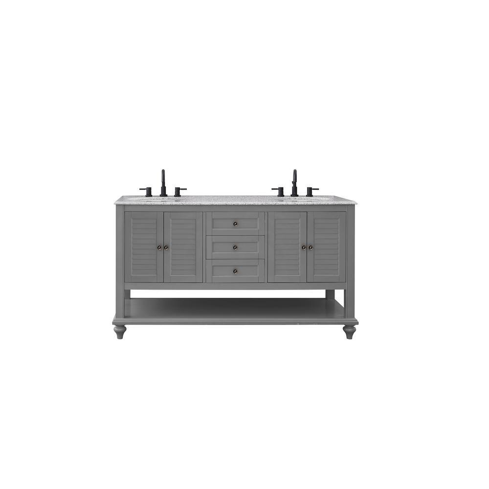 Home Decorators Collection Hamilton 61 in. W x 22 in. D x 35 in. H Open Shutter Bathroom Vanity Cabinet in Grey with Grey Granite Vanity Top 19084-VS61-GR