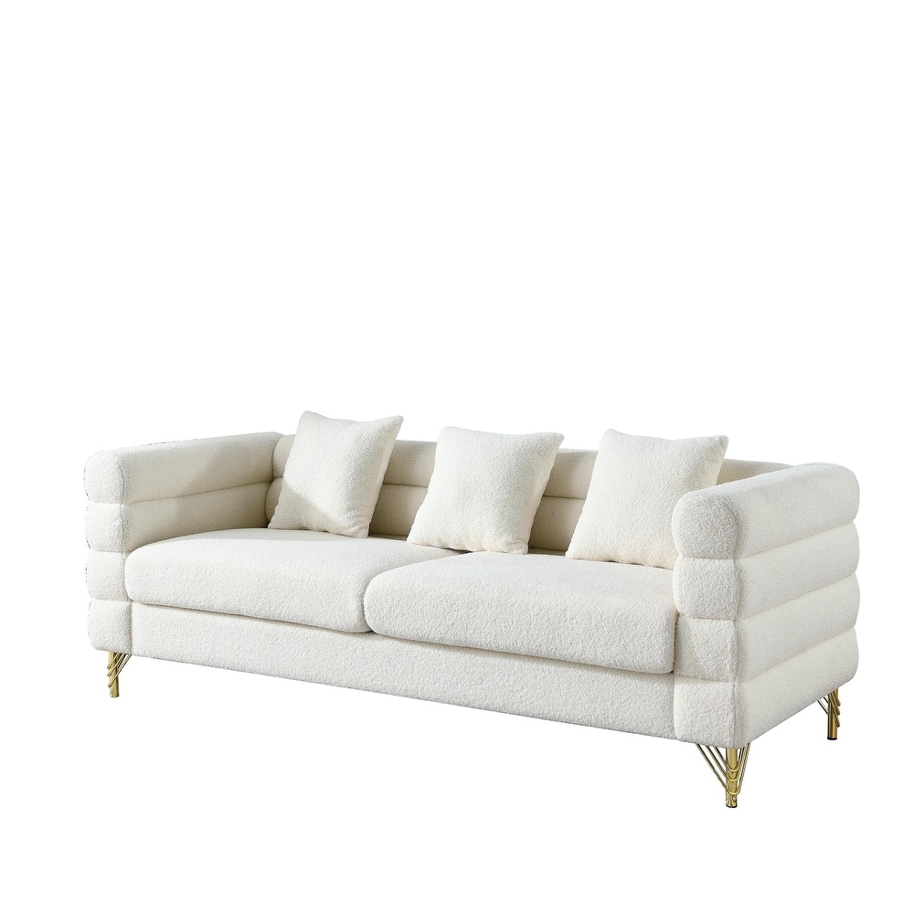 Ivory Teddy Upholstered Sofa Set with Pillows  3 Seater * 2