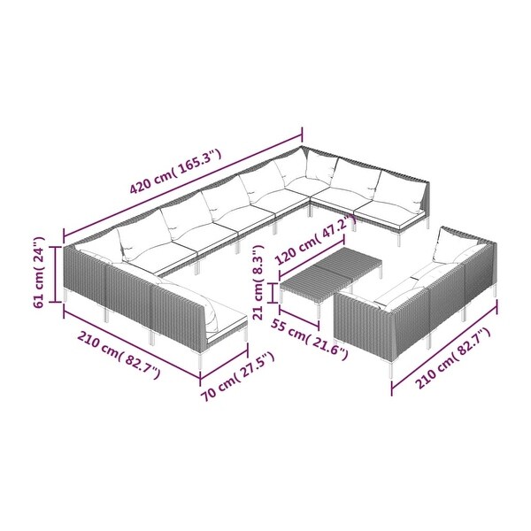 14 Piece Patio Lounge Set with Cushions Poly Rattan Dark Gray