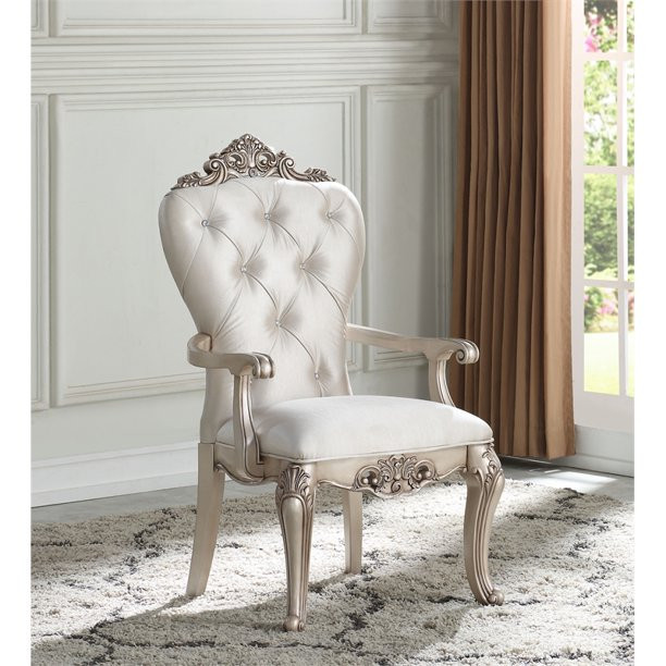 Set of 2  Accent Chair  Cabriole Legs  Crystal Button Tufted Back  Antique White   Victorian   Armchairs And Accent Chairs   by Declusia  Houzz