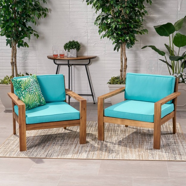 Santa Ana 2pk Acacia Wood Club Chairs Teak teal Christopher Knight Home