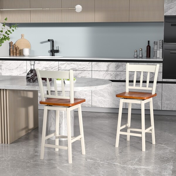 Set of 2 Bar Stools Wood Counter Height Bar Chairs Swivel Barstools