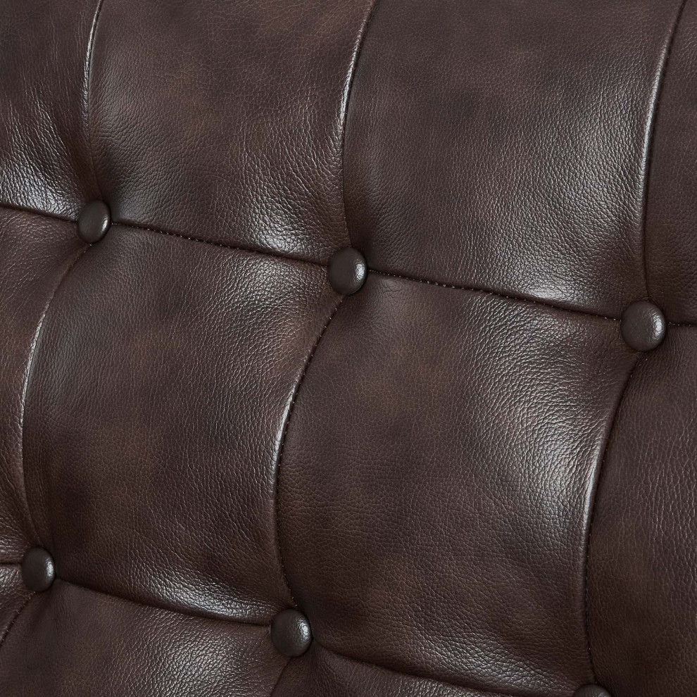 Exalt Tufted Vegan Leather Loveseat  Brown   Midcentury   Loveseats   by VirVentures  Houzz