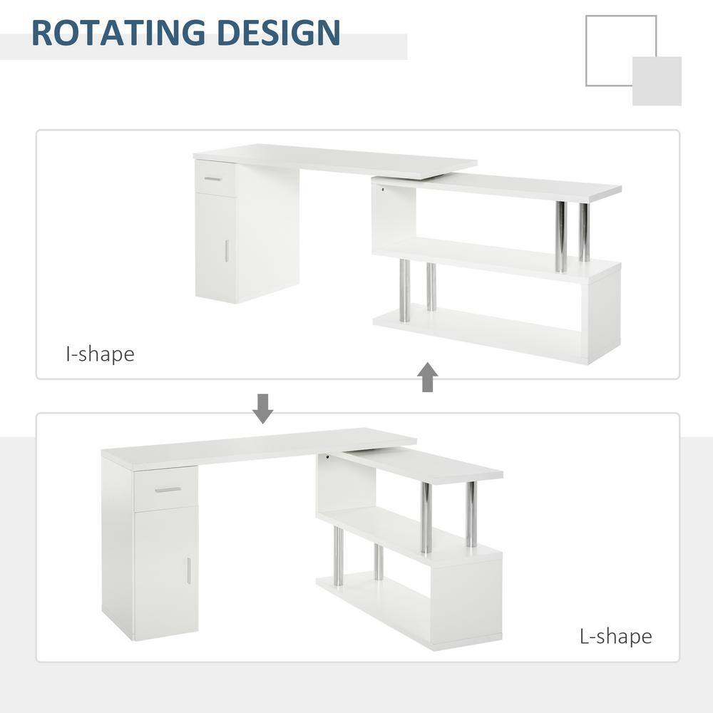 HOMCOM 55 in. L-Shaped White 1-Drawer Writing Computer Desk with Storage Shelves 836-272WT