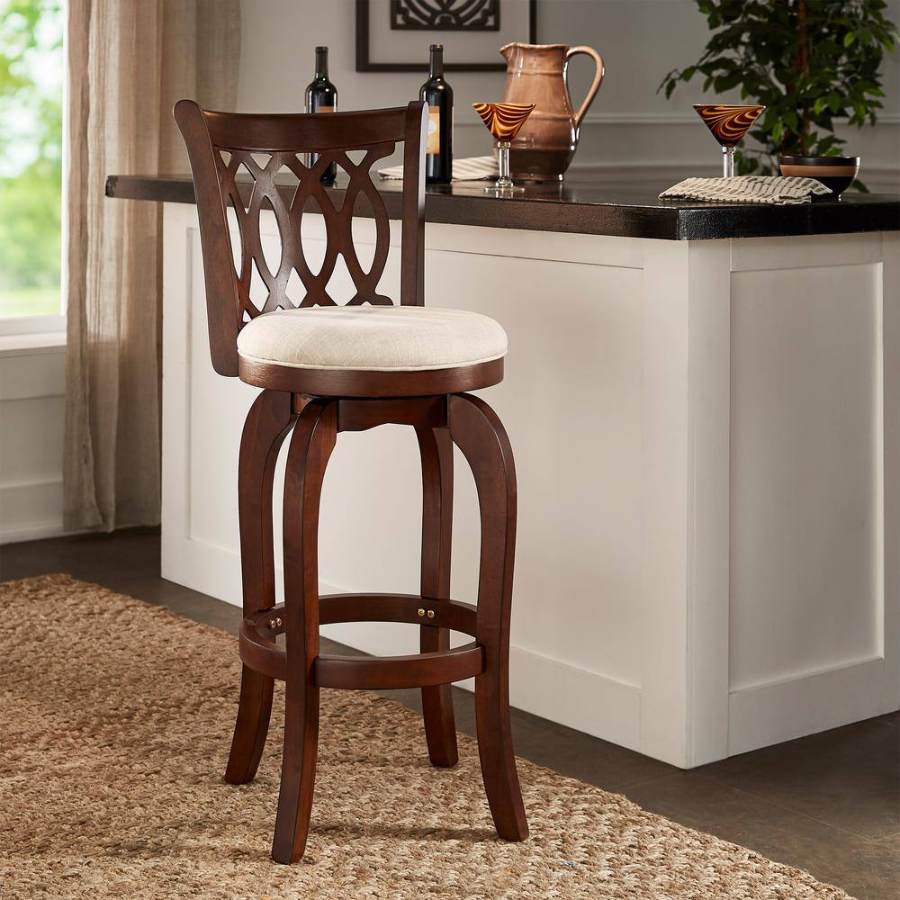 HomeSullivan 42.9 in. Beige Scroll Back Linen Swivel Bar Stool 401133N-29BL