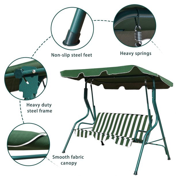 SKONYON Outdoor Swing Canopy Patio Swing Chair 3 Person Canopy Hammock