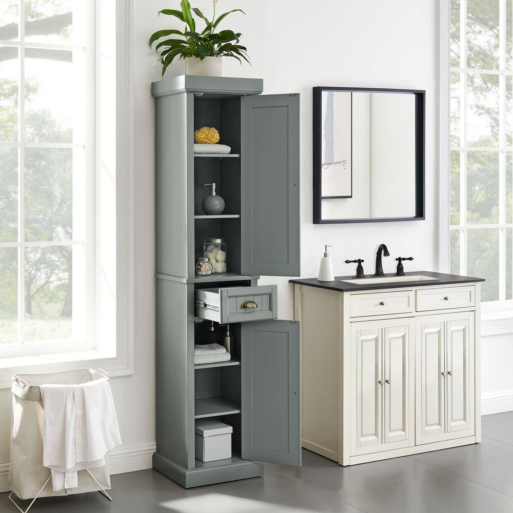 CROSLEY FURNITURE Seaside 16 in. W x 14 in. D x 72 in. H Linen Cabinet in Gray CF7019-GY