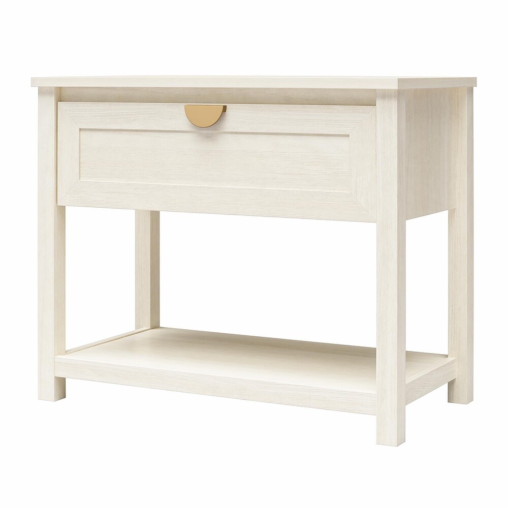 Mr. Kate Primrose Wide 1 Drawer Nightstand with Open Shelf  Ivory Oak