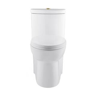 Swiss Madison Sublime 1-piece 1.11.6 GPF Dual Flush Elongated Toilet in Glossy White with Brushed Gold Hardware Seat Included SM-1T205HG