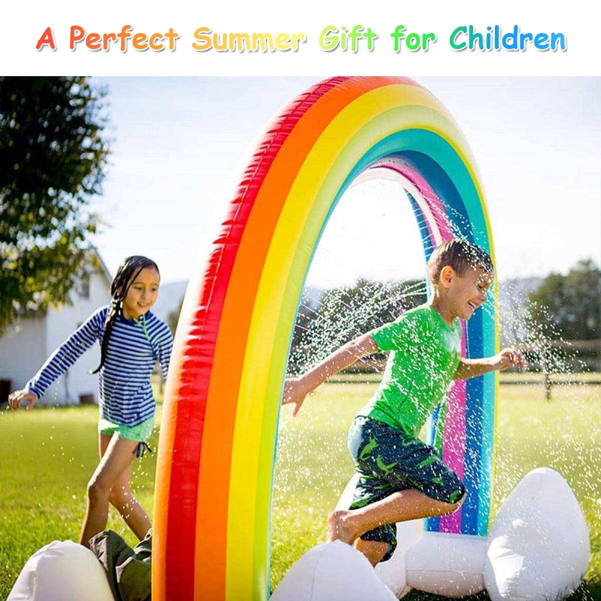 Inflatable Rainbow Sprinkler, Over 6 Feet Long, Outside Yard Summer Toy for Boys Girls