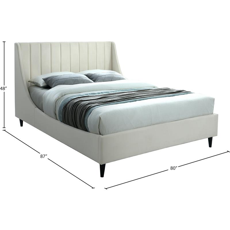 Meridian Furniture Eva Cream Velvet Upholstered King Bed