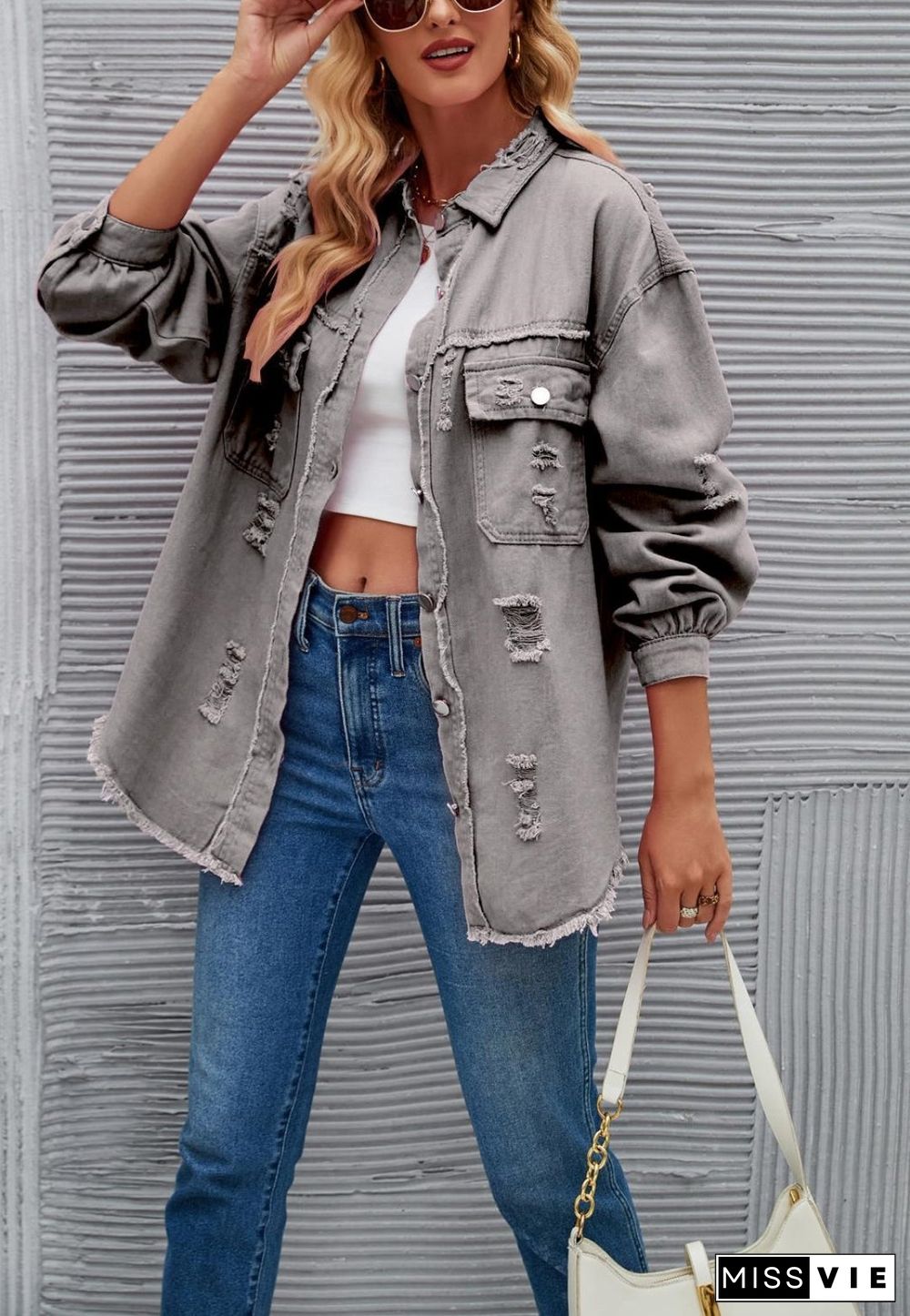 Solid Color Distressed Jacket