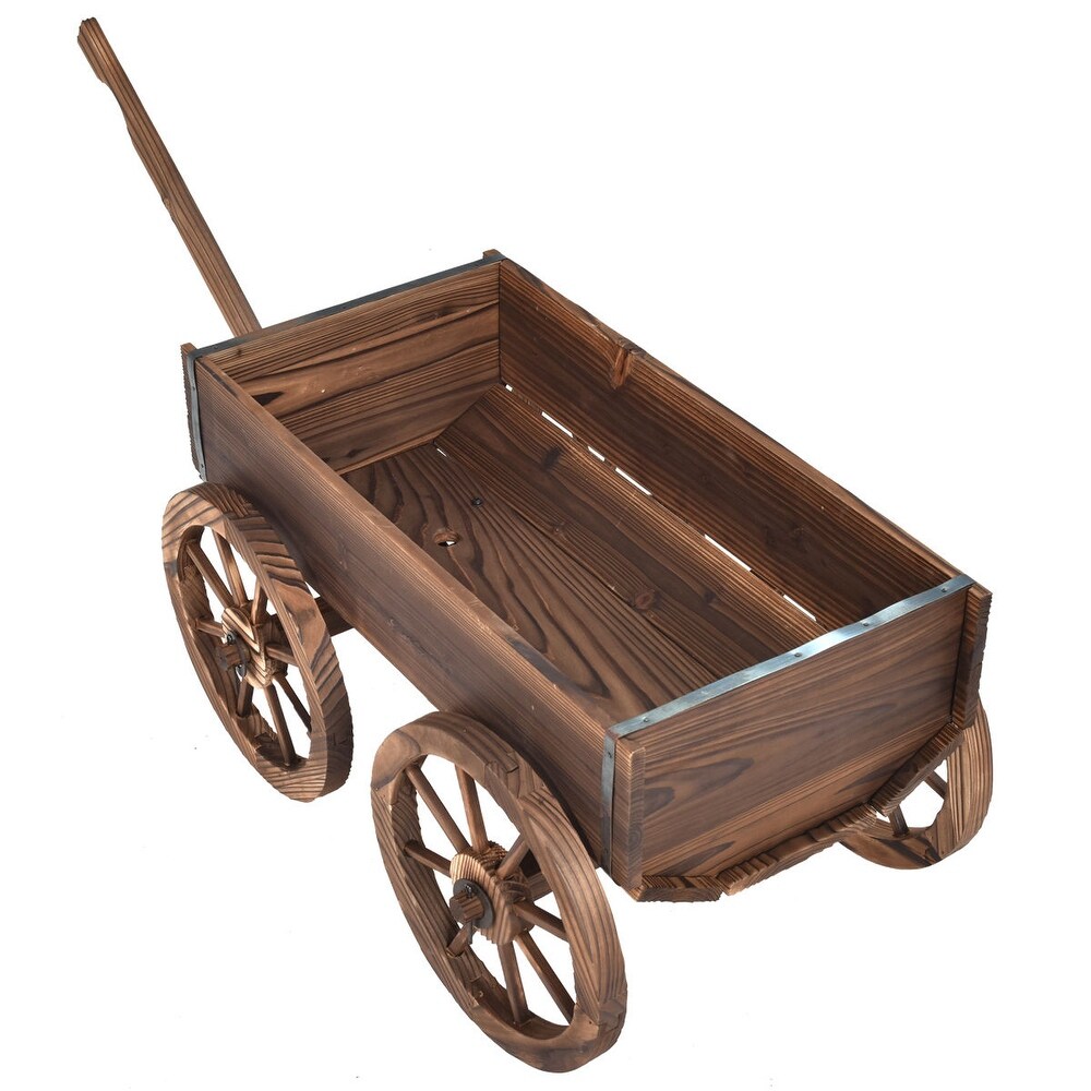 Wood Wagon Planter Pot Stand with Wheels   47.2\